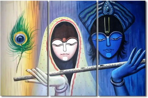 Miniatura 39 de Pintura india hindú Dios Señor Krishna imágenes sobre lienzo, arte de pared de 3 piezas, arte de pared moderno, decoración del hogar para sala