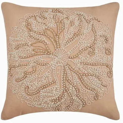 Miniatura 30 de HomeCentric Funda de almohada geométrica beige, 12 x 12 pulgadas, cuadrado de lino y algodón, círculos contemporáneos de Pascua, círculo de la vida