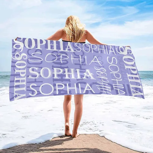 Miniatura 13 de InterestPrint Toalla de playa personalizada para mujeres y hombres, texto blanco y negro, toallas de playa personalizadas con nombres, manta