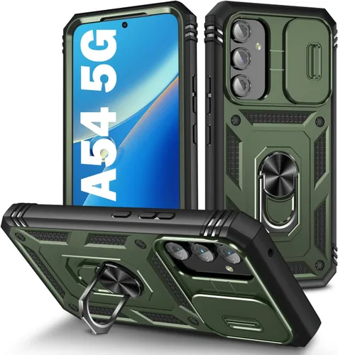 Miniatura 30 de PASNEW Funda para Samsung Galaxy A54, Soporte Metálico y Cubierta Deslizante para Cámara, Militar Multicapa Resistente de Cuerpo Completo a Prueba