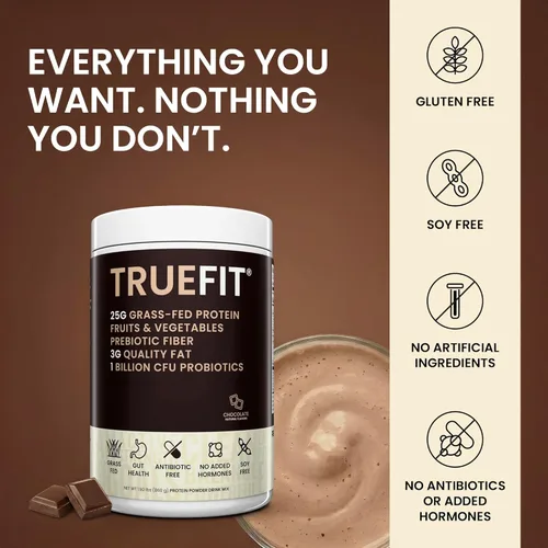 Miniatura 6 de TrueFit Polvo de Proteína Saludable para el Intestino, Batido de Reemplazo de Comida de Suero de Leche de Ganado Alimentado con Pasto