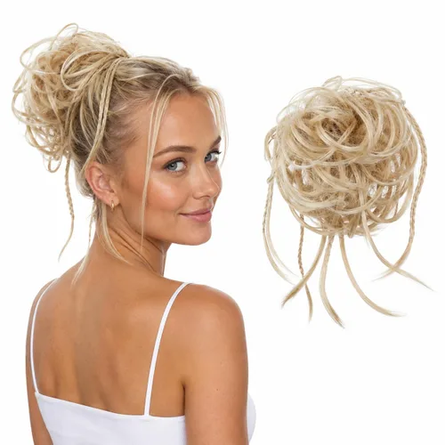 Miniatura 31 de CAISHA Prettyshop - Banda elástica grande XXL tipo postizo de cabello trenzado apenas ondulado, ideal para peinados recogidos o rodetes desaliñados