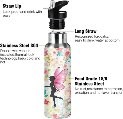Miniatura 3 de Butterfly Wings Stainless Steel Vacuum Insulated Water Bottle 20 Oz Leakproof Water Bottles, BPA-Free Sport Water Bottle Insulated