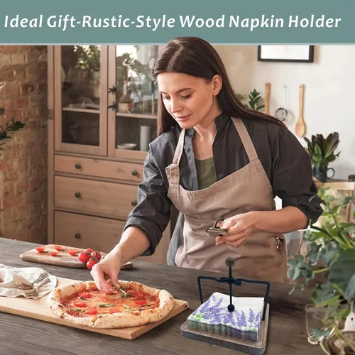 Miniatura 8 de Servilletero de madera rústica para mesa, decoración de mesa de cocina de granja, servilletero plano con brazo y asa con peso para el hogar, cocina