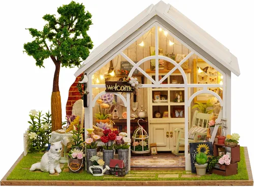 Miniatura 11 de CUTEROOM Casa de muñecas en miniatura con muebles, casa de muñecas en miniatura de madera 3D con caja de música y luces LED, kit de casa