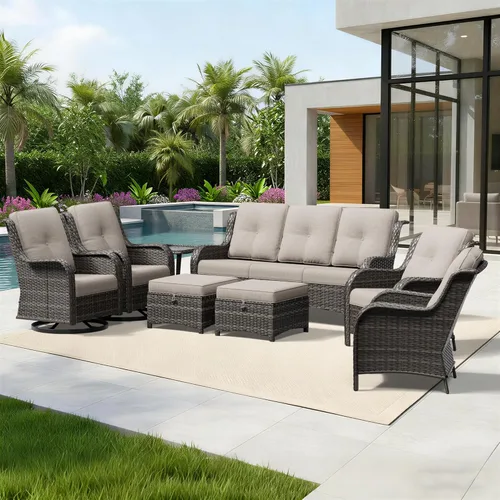 Miniatura 69 de Joyside Juego de sillas de mimbre para patio, juego de 3 piezas de mimbre para exteriores con 2 sillas reposabrazos y 1 mesa auxiliar para terraza