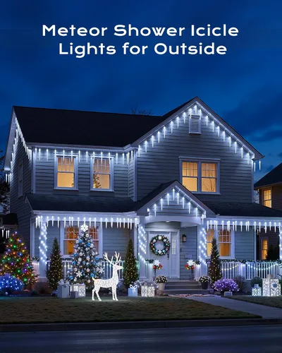 Miniatura 7 de Brightown Luces de Carámbano de Navidad para Exteriores, Luces de Lluvia de Meteoritos de 20 pies con 20 Tubos Grandes con Efecto de Caída de 480