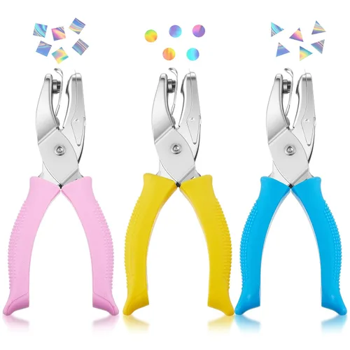 Miniatura 14 de Zonon 3 piezas perforadoras de papel con formas de agujeros de un solo agujero para manualidades, perforadoras de metal manuales con agarre de 1/4