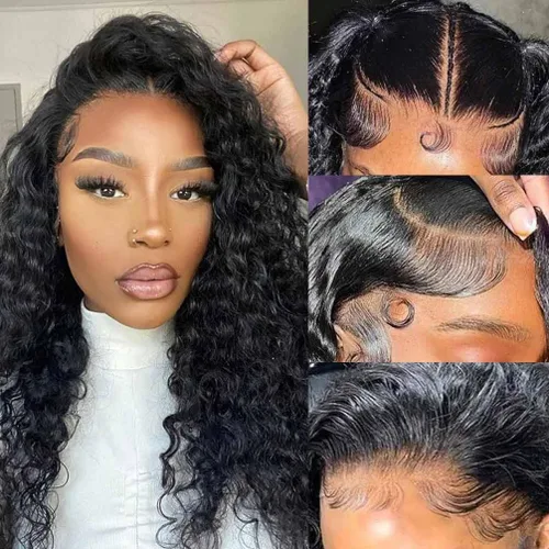 Miniatura 20 de Peluca de encaje frontal de 30 pulgadas, cabello humano prearrancado de densidad 180, peluca de encaje frontal brasileña con cabello húmedo y Encaje