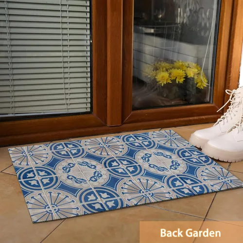 Miniatura 2 de Tapete bohemio azul y blanco para decoración de interiores y exteriores, tapetes para puerta de entrada, tapetes antideslizantes para decoración