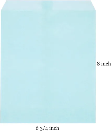 Miniatura 3 de Quotidian Bolsas de papel planas grandes a prueba de grasa color azul bebé, 6 3/4 pulgadas x 8 pulgadas (6.7 x 8.0 in) paquete de 100 – recuerdos