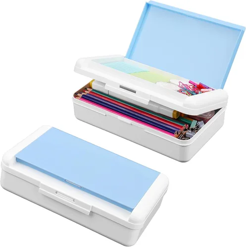 Miniatura 10 de Meiikun Caja de Lápices, Cajas de Lápices de Gran Capacidad 2 Compartimentos, Estuche Rígido de Lápices con Tapa Hermética, Caja Organizadora de 1