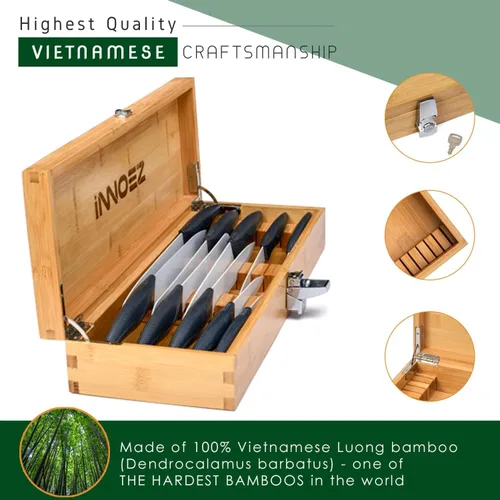 Miniatura 4 de Caja de seguridad de bambú para cuchillos de cocina, organizador de cajones de cuchillos, caja de almacenamiento con cerradura y llave para mantener