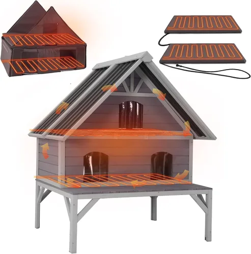Miniatura 7 de GUTINNEEN Casa climatizada para gatos al aire libre para exteriores, resistente a la intemperie, aislada, refugio para gatos para invierno