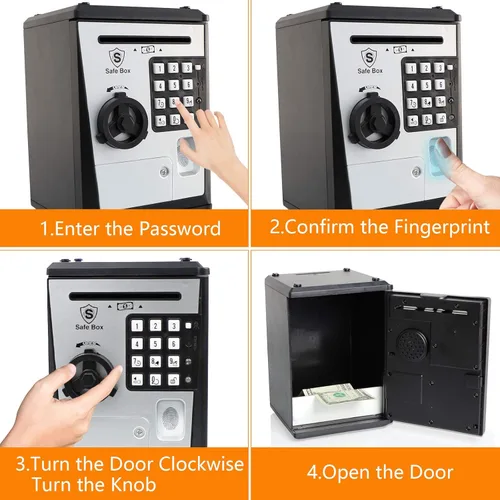 Miniatura 2 de Lyght - Caja fuerte mini ATM para dinero real, alcancía electrónica con voz, contraseña por huella dactilar, caja de seguridad para niños, regalo