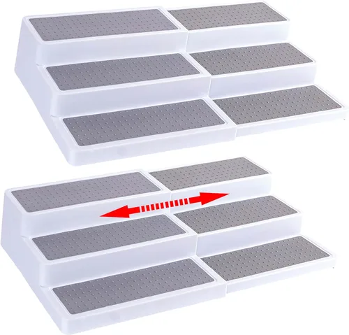 Miniatura 2 de Oizeir Especiero extensible de plástico de 3 niveles, longitud ajustable, estabilidad con estante antideslizante, para una fácil visibilidad