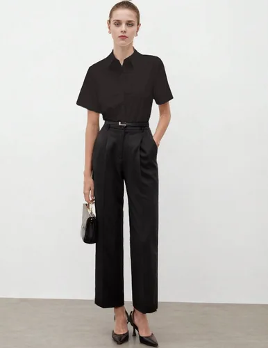 Miniatura 6 de Zeagoo Camisas de vestir de manga corta con botones para mujer, blusas básicas de trabajo con cuello de negocios