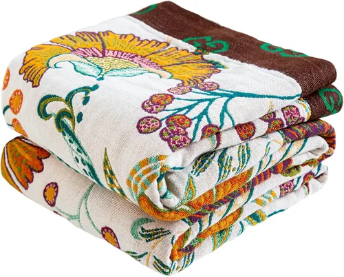 Miniatura 13 de MSGKV - Manta bohemia/primaveral de algodón para sofá y sala de estar, de gasa acogedora, de 50 x 60 pulgadas