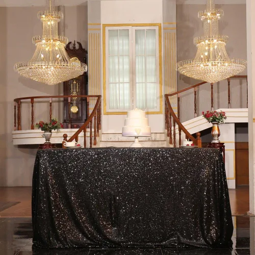 Miniatura 54 de PartyDelight Mantel de lentejuelas redondo de 50 pulgadas, color dorado claro, adorno de mesa para decoración de bodas, fiestas, cumpleaños