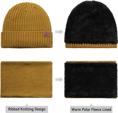Miniatura 5 de OZERO Juego de 3 piezas de gorro de invierno y bufanda para mujeres y hombres: guantes para pantalla táctil, gorro de punto, calentador de cuello