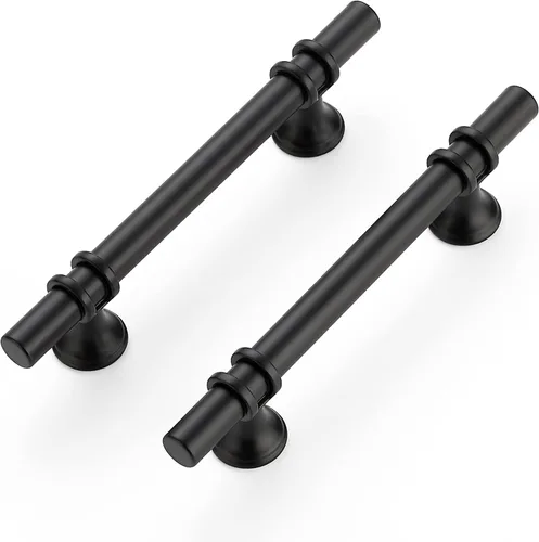 Miniatura 16 de Ravinte Paquete de 5 tiradores de gabinete de cocina con un solo agujero con base redonda, tiradores de cajón negro mate, manijas de gabinete de 2