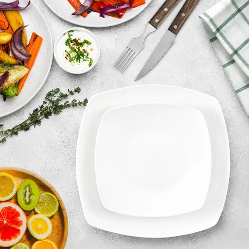 Miniatura 7 de Zulay Kitchen Luna - Juego de platos y cuencos, juego de vajilla de porcelana moderno de 16 piezas para 4, resistente a las astillas y a los Blanco