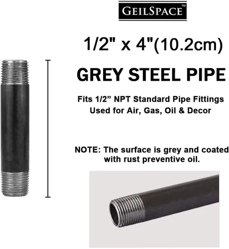 Miniatura 2 de GeilSpace Paquete de 6 Tubos de Metal Gris Precortados de 1/2" × 4" de Servicio Pesado, Acero Industrial que se Adapta a Tuberías y Accesorios