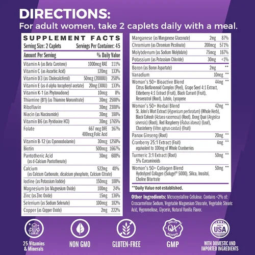 Miniatura 2 de Vitamin World Ultra 360 Multivitamínico para mujeres 50 Plus, multivitamínico para mujeres 50+ con minerales y hierbas para apoyo a la menopausia