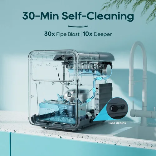Miniatura 6 de BREEZOME Encimera para hacer hielo, 9 cubos de hielo en 6 minutos, máquina de hielo portátil autolimpiante con cesta y cuchara, 2 tamaños de hielo