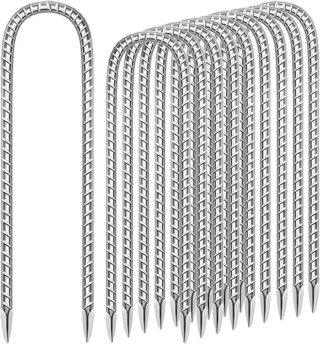 Paquete de 11 estacas de jardín de varilla corrugada, varilla corrugada de 12 pulgadas de acero galvanizado antioxidante en forma de gancho en U,