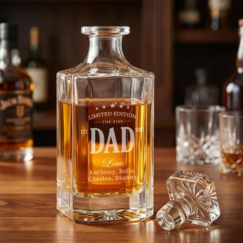 Miniatura 7 de Juego de decantador de whisky personalizado con vasos para papá, juegos de decantadores de bourbon personalizados, 4 diseños, vasos de whisky