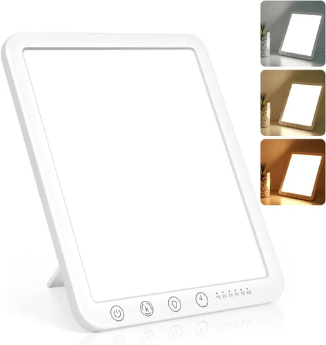 Lámpara de terapia de luz, lámpara solar de 15000 Lx, 3 temperaturas de color, 5 niveles de brillo ajustable y función de temporizador, lámpara de