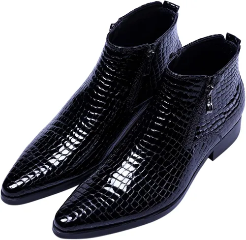 Miniatura 6 de SANTIMON Botas casuales con cremallera y punta puntiaguda, de cuero de charol para hombre