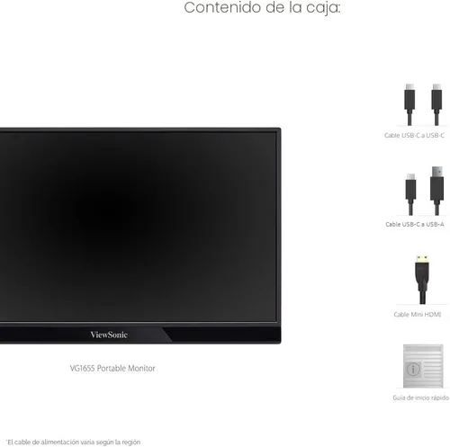 Miniatura 2 de ViewSonic VG1655 - Monitor portátil de 15.6 pulgadas 1080p con USB C de 60W de alimentación de 2 vías, IPS, cuidado de los ojos, altavoces duales