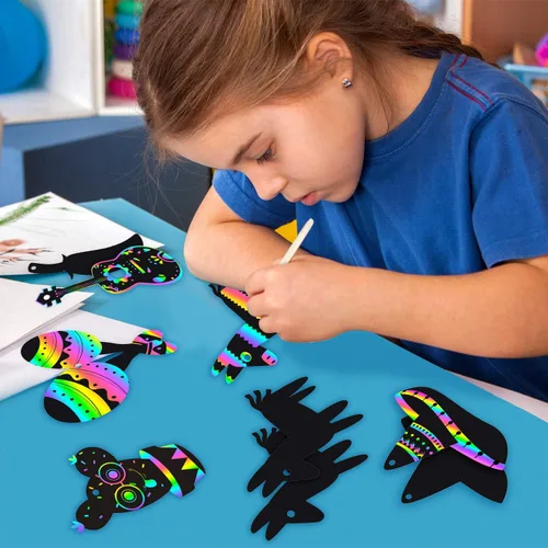 Miniatura 5 de WATINC Juego de 60 tarjetas de rascar de fiesta mexicana para niños y adultos, decoraciones de fiesta del Cinco de Mayo, kit de manualidades mágicas