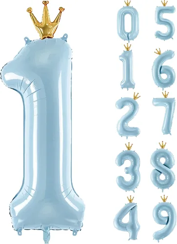 Miniatura 12 de Globo de número 0 de Gigloon con corona, globos de números grandes de 40 pulgadas para decoraciones de fiesta de cumpleaños, azul