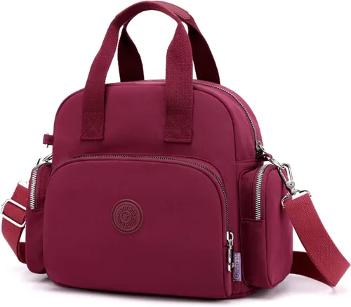 Miniatura 10 de PORRASSO Mochila para mujer, bolso de hombro multifuncional con puerto de carga USB, bolso cruzado de nailon para trabajo, viajes, citas, negro