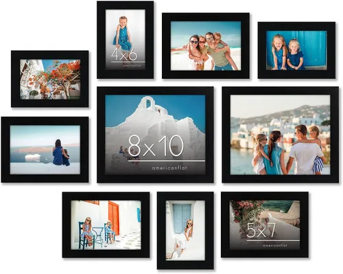Americanflat Juego de 10 marcos de fotos con vidrio inastillable, juego de marcos de pared para galería con dos marcos de 8 x 10, cuatro de 5 x 7 y