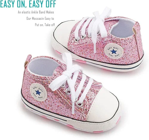 Miniatura 5 de Zapatos de lona para recién nacidos, para niños y niñas, suela suave, sin cordones, para primeros pasos, zapatos planos para cuna, de mezclilla