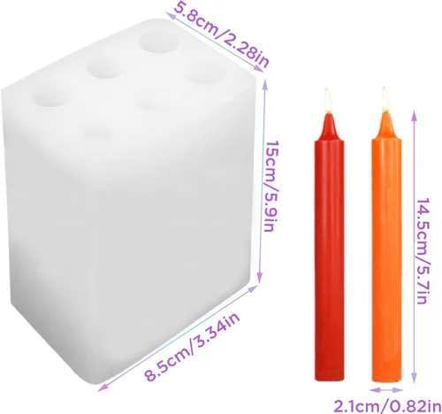 Miniatura 2 de Moldes de vela de silicona de cilindro largo de 6 agujeros, molde de cilindro de pilar en forma de cilindro para vela de aromaterapia, cera de soja