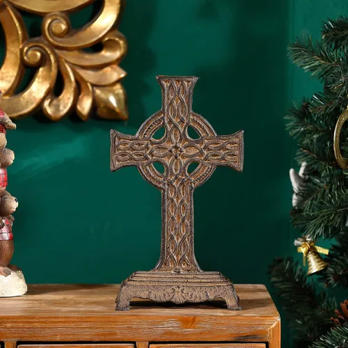 Miniatura 4 de Cruz celta de metal de 12 pulgadas de alto con base gruesa, hierro oxidado envejecido, decoración de mesa cruzada para el hogar, oficina, regalo