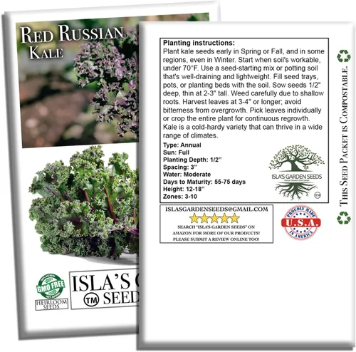 Miniatura 7 de Semillas rojas de col rizada rusa (Brassica Napus VAR. pabularia) – Más de 750 semillas sin OMG y reliquias de Isla's Garden Seeds, tiernas verduras