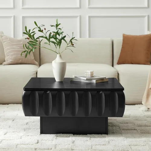 Miniatura 3 de Mesa de Centro con Tapa Elevable Mesas de Centro Cuadradas para Muebles de Sala de Estar Acanalada Pequeña con Gran Centro de Almacenamiento Oculto