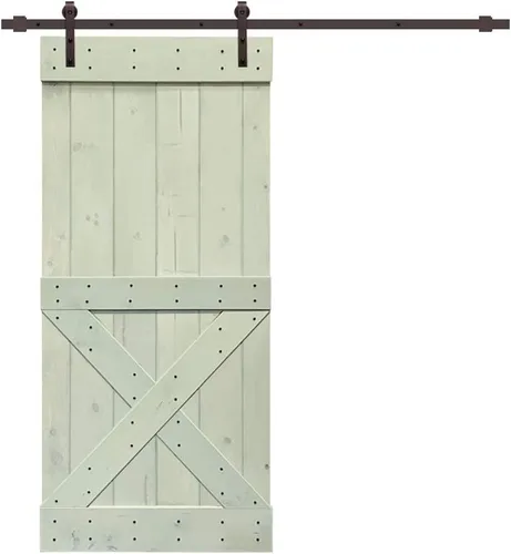 Miniatura 8 de TMS Mini puerta corrediza interior de madera de pino nudosa maciza teñida con kit de herrajes deslizantes (84 x 36 pulgadas, nogal)