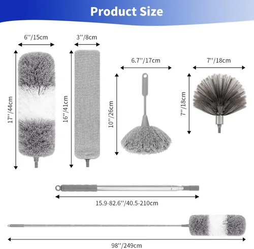 Miniatura 2 de Plumero de telaraña con poste de extensión de 30 a 100 pulgadas (acero inoxidable), plumero de microfibra para limpieza, plegable y lavable, se