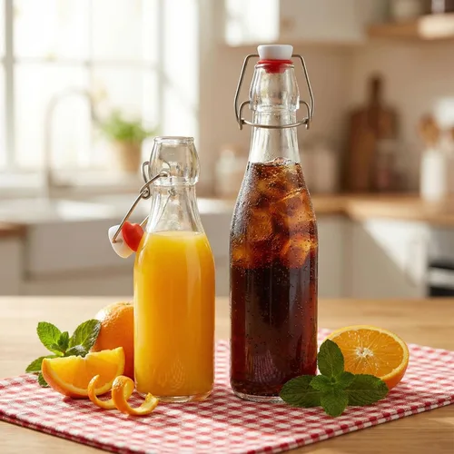 Miniatura 5 de Paquete de 16 botellas de vidrio de 8 onzas con tapas herméticas, tapas abatibles estilo Grolsch y sellos de goma para cerveza casera, kombucha