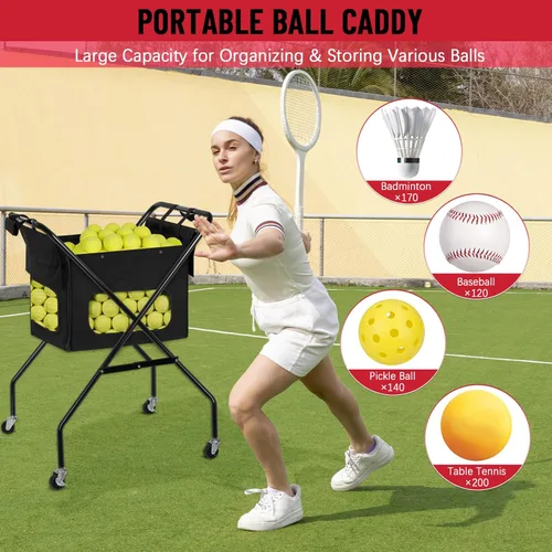 Miniatura 2 de Cesta plegable de pickleball para pelotas de tenis con ruedas, bolsa extraíble, carrito portátil con capacidad para 170 pelotas de tenis o 140