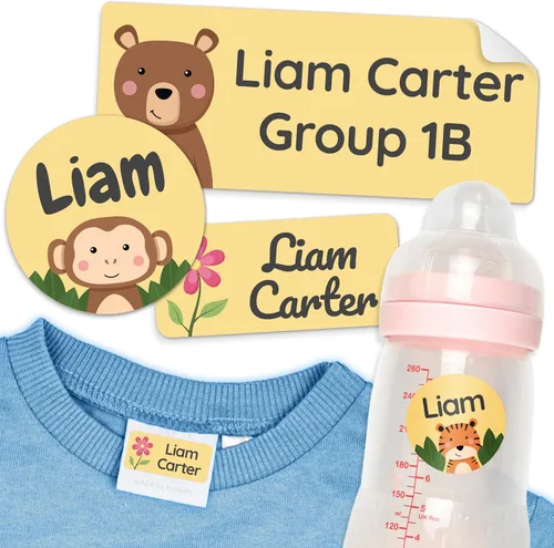 Miniatura 10 de Etiquetas de nombre personalizadas para la guardería para niños verdes [50 piezas] - Adhesivos de nombre resistentes al agua para la escuela