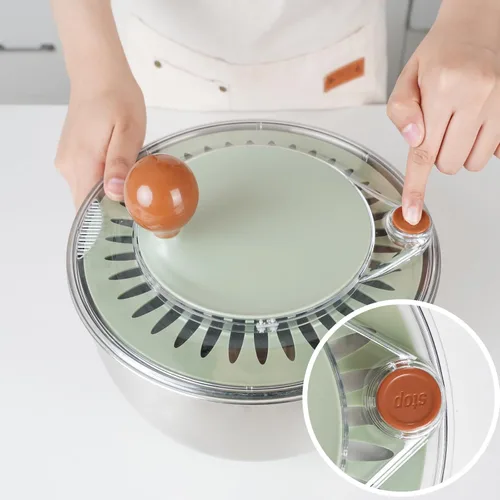 Miniatura 4 de Centrífuga de ensalada de acero inoxidable, spinner de lechuga de 5.3 Qt con base antideslizante, botón de drenaje y parada, spinner para lavar