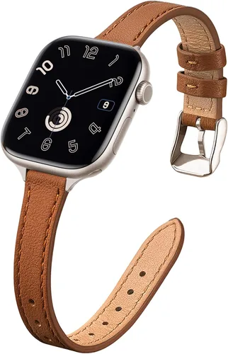 Miniatura 30 de STIROLL - Correa delgada de cuero para reloj inteligente, compatible con Apple Watch de 38, 40, 41, 42, 44, 45 y 49 mm, correa de cuero de grano